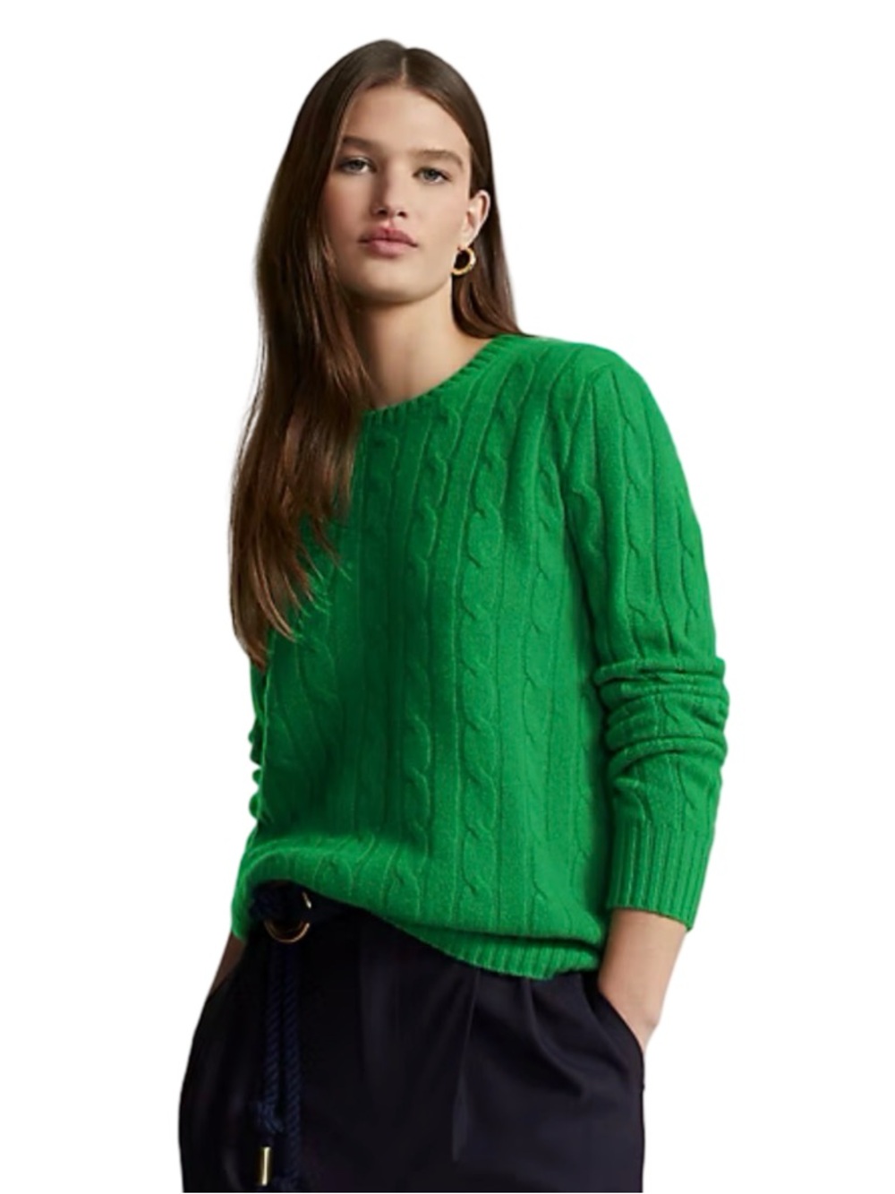 Polo Ralph‎ Lauren Cable Knit 100% Cashmere Sweater Green M Classic